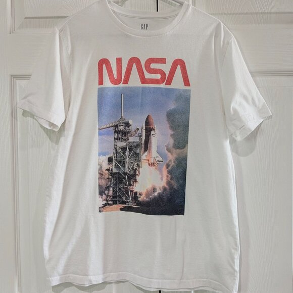 Gap Men's NASA T-Shirt White Cotton Large, Short Sleeve, Space Shuttle Discovery - Picture 2 of 16